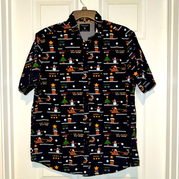 Denim & Flower Holiday Video Game Button Down. Size L - Picture 1 of 5